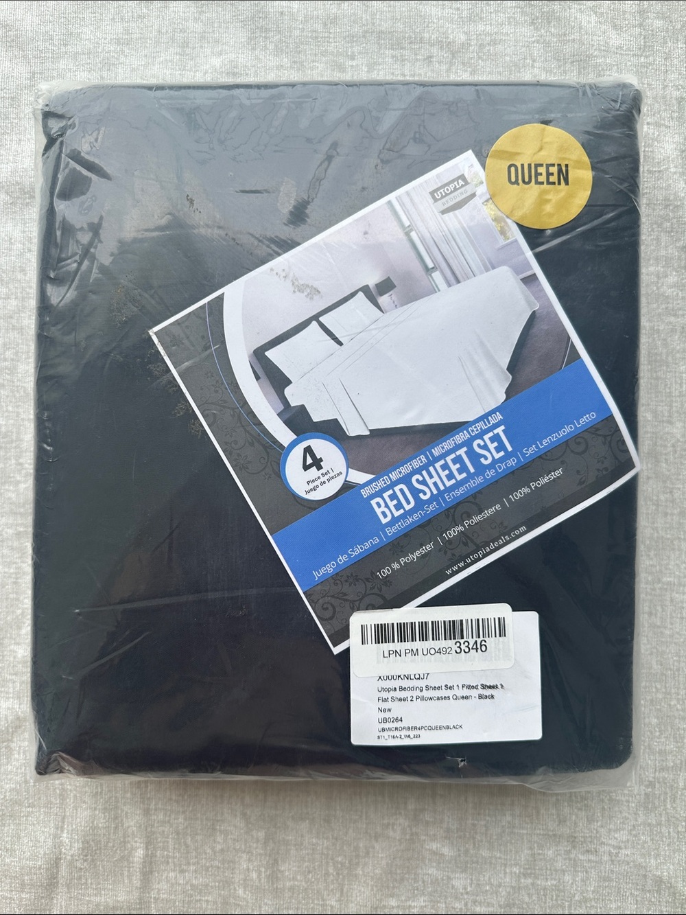 Utopia Queen Bed Sheet Set - Black - New